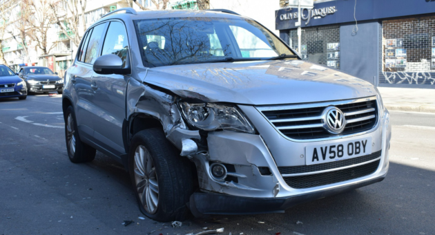 A broken car after an accident requiring a probate lawyer