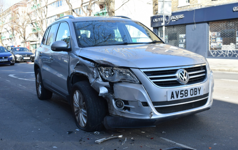 A broken car after an accident requiring a probate lawyer