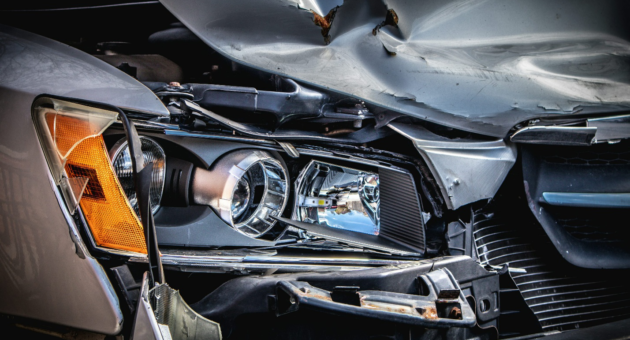 A broken car after an accident requiring a family law attorney