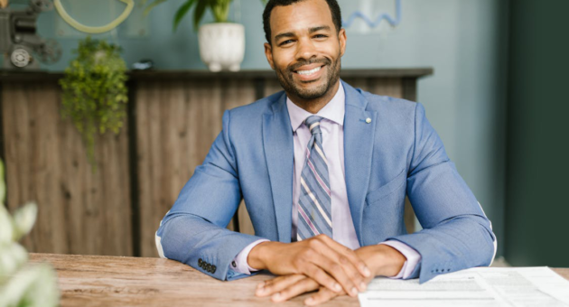 lawyer sitting on a chair